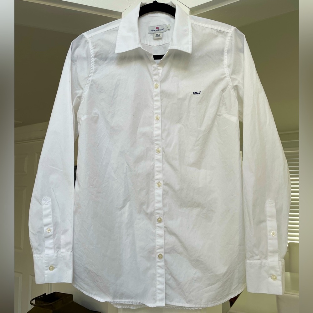 Vineyard Vines Classic White Cotton Blouse Oxford Shirt Size 6 Long Sleeves